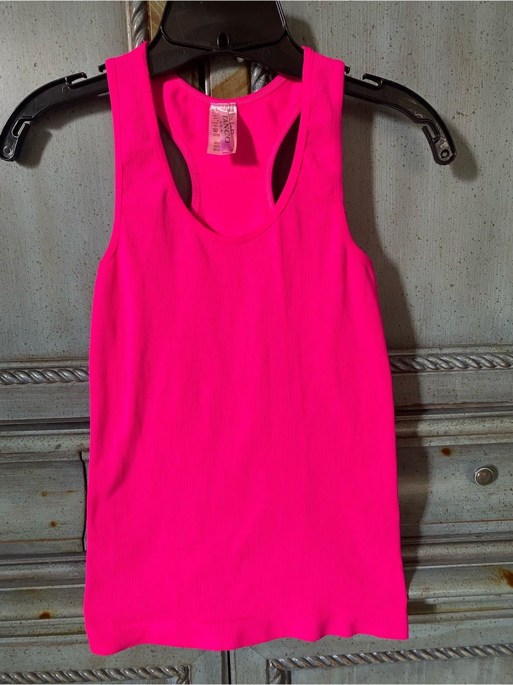 Bright Hot Pink Ribbed Racerback Tank Top by Tanco - Picture 2 of 5
